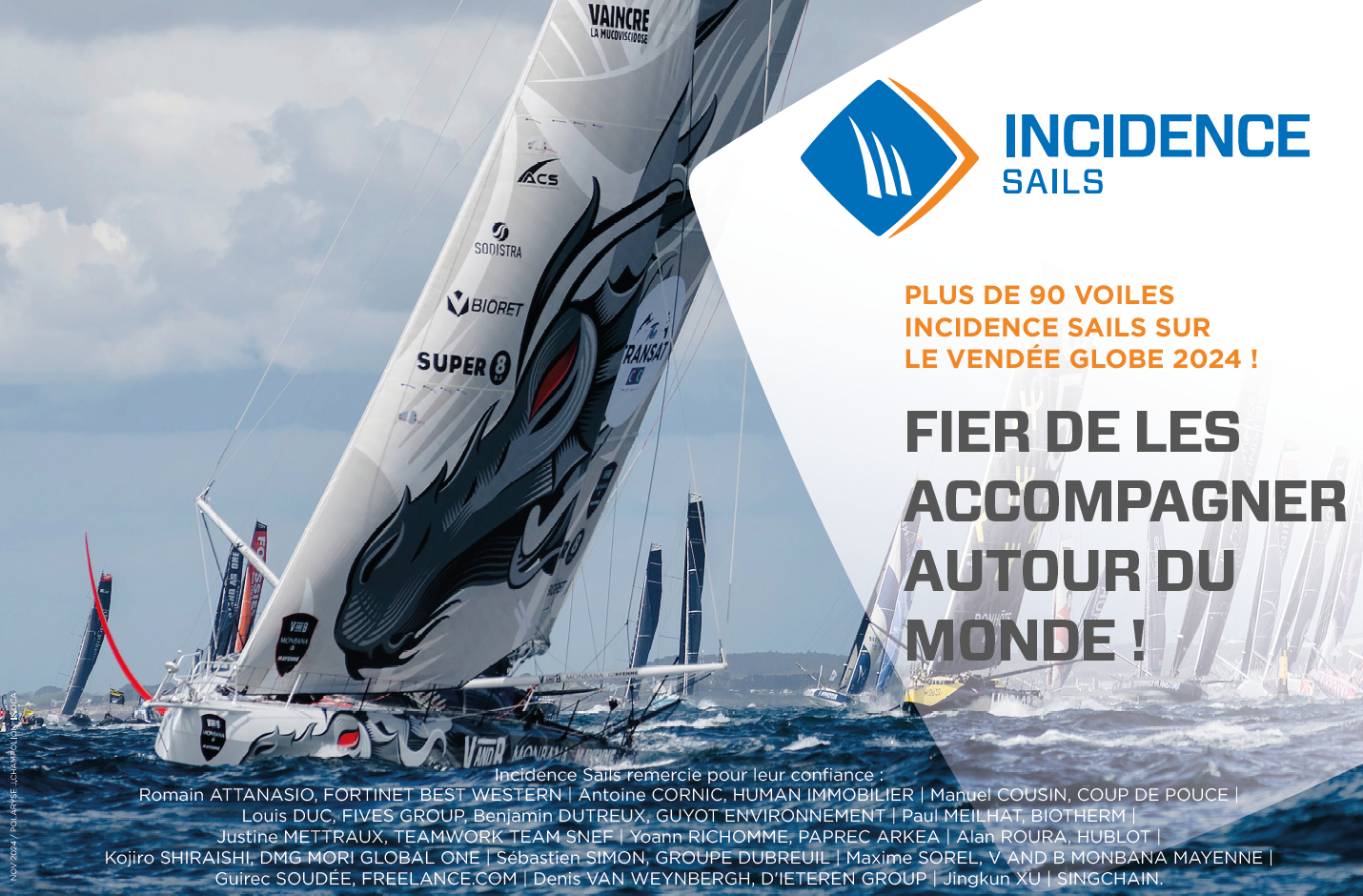 Incidence Sails Equips Over a Third of the Vendée Globe 2024 Fleet A 100 Made in France